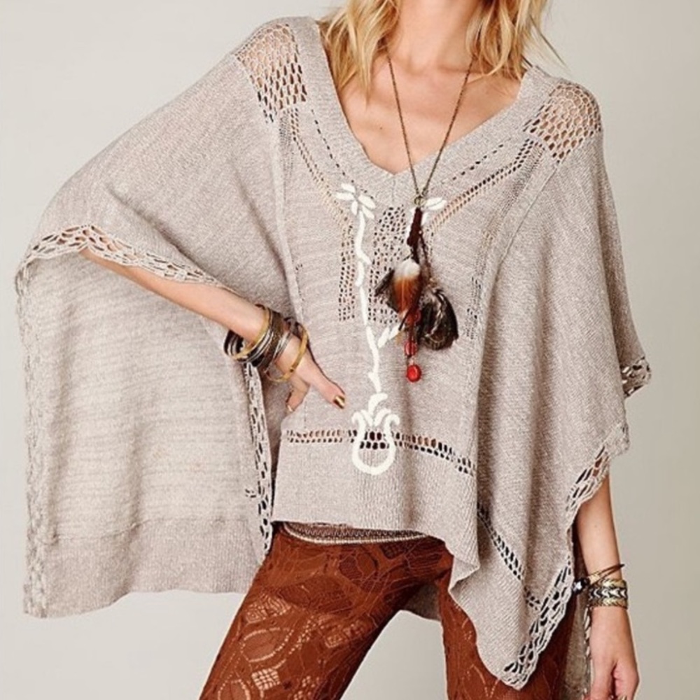 Free People Kona Boho Pointelle Knit Poncho Top